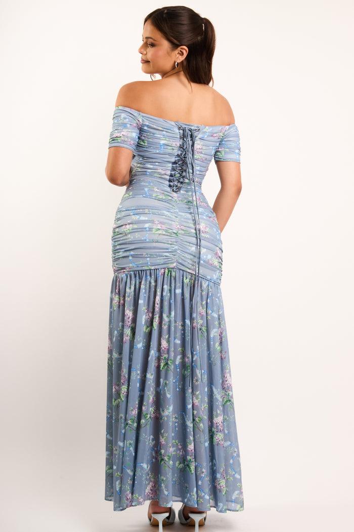 Jaded Rose Alisa Blue Floral Off The Shoulder Corset Maxi Dress