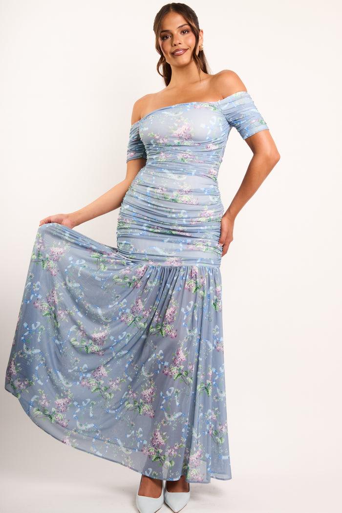 Jaded Rose Alisa Blue Floral Off The Shoulder Corset Maxi Dress