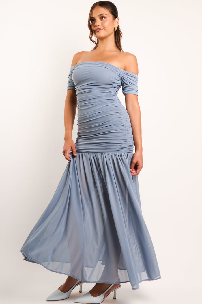 Jaded Rose Alisa Dusk Blue Off The Shoulder Corset Maxi Dress