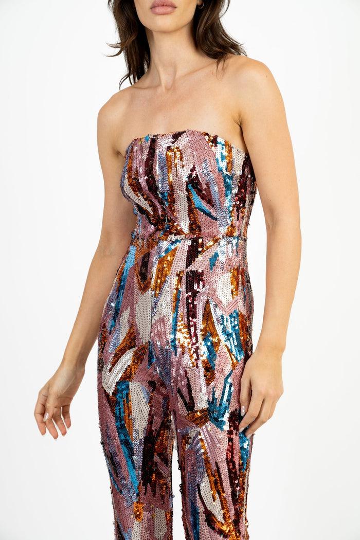 Jaded Rose Beena Jumpsuit In Geometric Multi Sequin