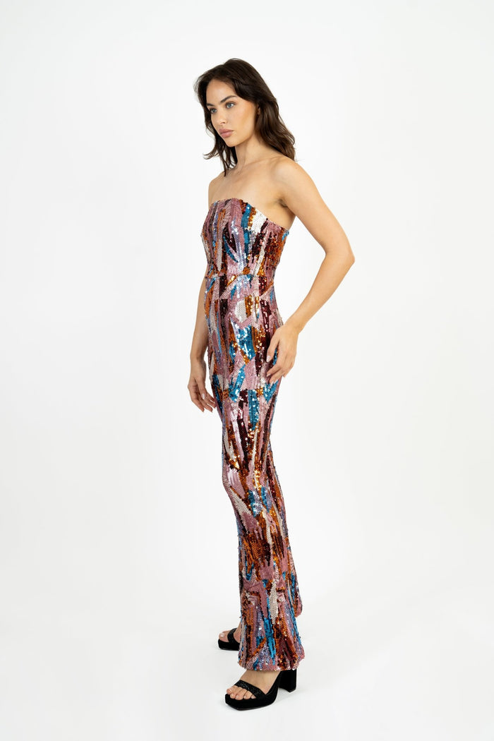 jaded rose Beena Jumpsuit in Geometric Multi Sequin