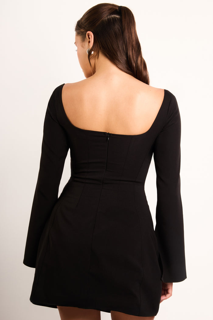Jaded Rose Brenna Black Structured Long Sleeve Square Neck Mini Dress