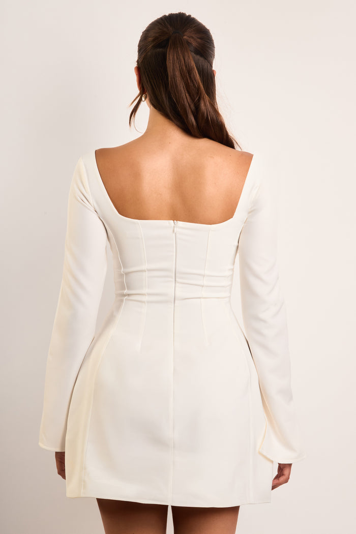 Jaded Rose Brenna White Structured Long Sleeve Square Neck Mini Dress