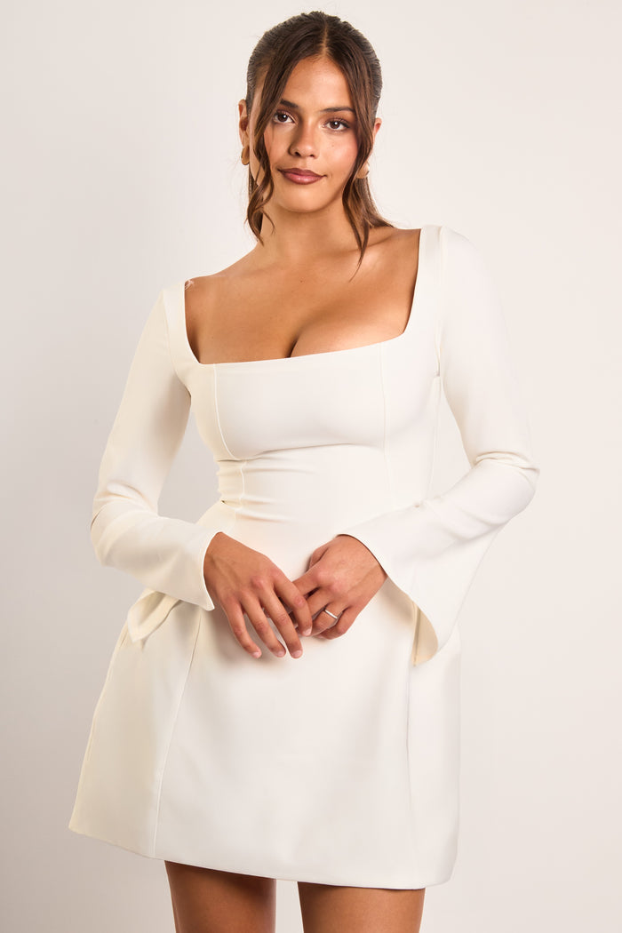 jaded rose Brenna White Structured Long Sleeve Square Neck Mini Dress