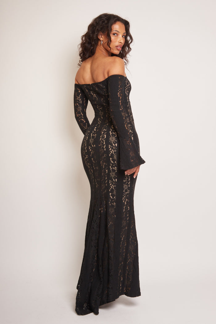 Jaded Rose Bretty Black Lace Off Shoulder Floral Maxi Dress