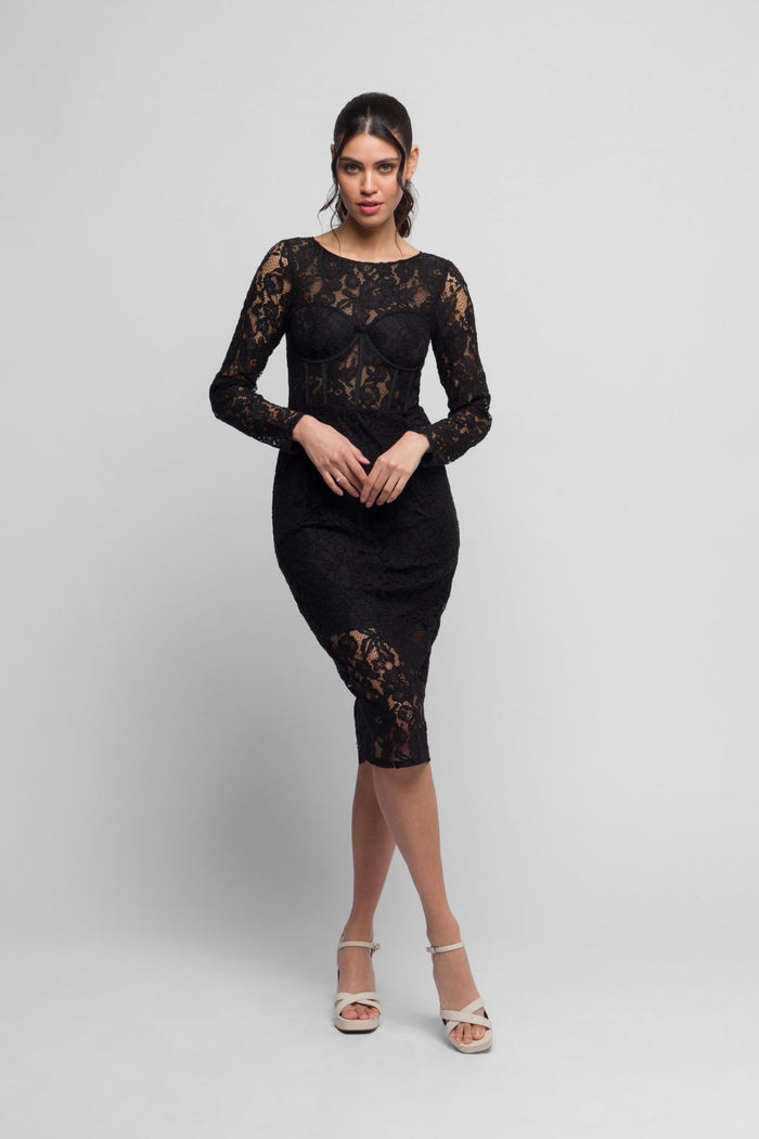 jaded rose Chantel Lace Midi Dress with Long Sleeves. Sexy & Chic