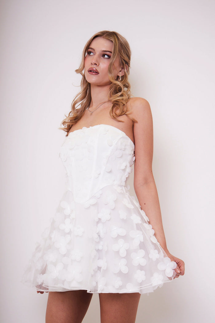 Jaded Rose Christal White 3D Floral Butterfly A Line Mini Dress