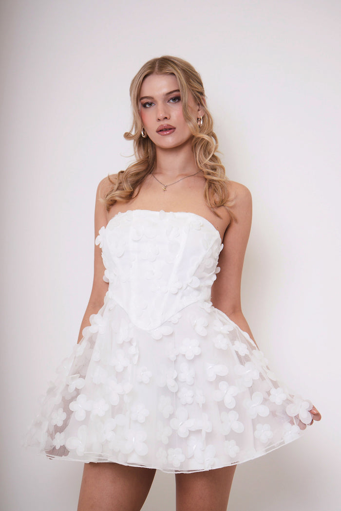 Jaded Rose Christal White 3D Floral Butterfly A Line Mini Dress