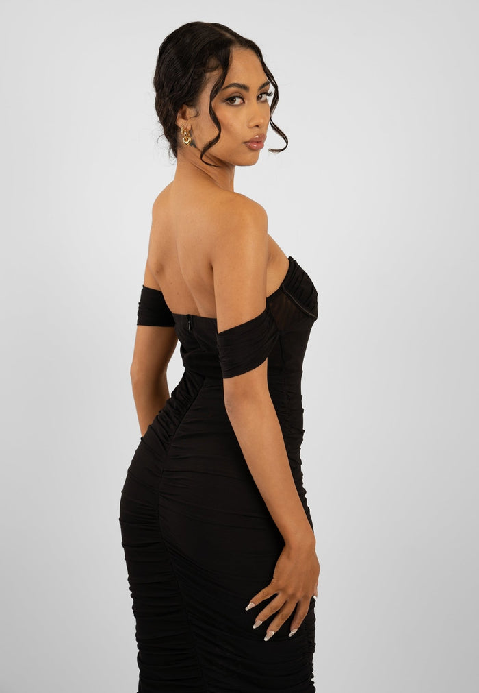 Jaded Rose Dena Midaxi Corset Dress In Black With Ruching