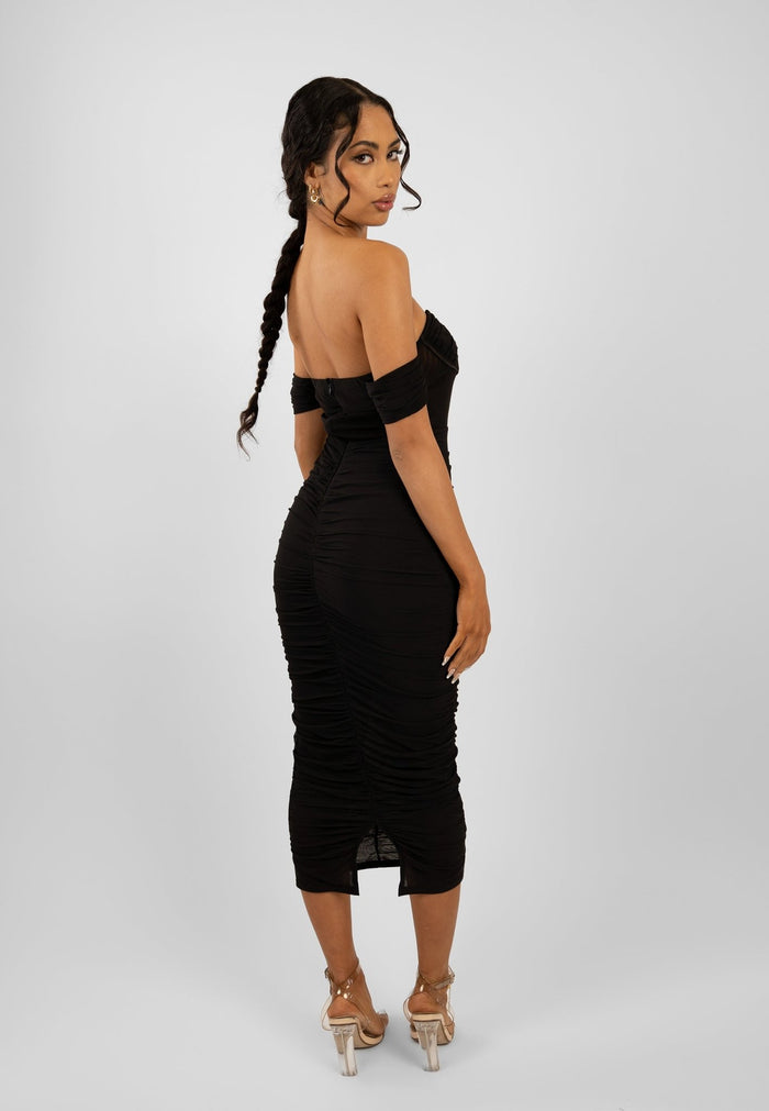 Jaded Rose Dena Midaxi Corset Dress In Black With Ruching