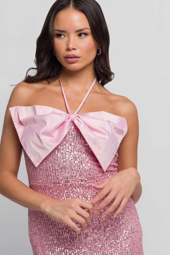 Jaded Rose Denese Mini Dress In Pale Pink With Bow Detail