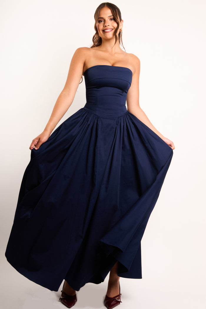 Jaded Rose Edith Bandeau Corset Maxi Dress In Navy Blue
