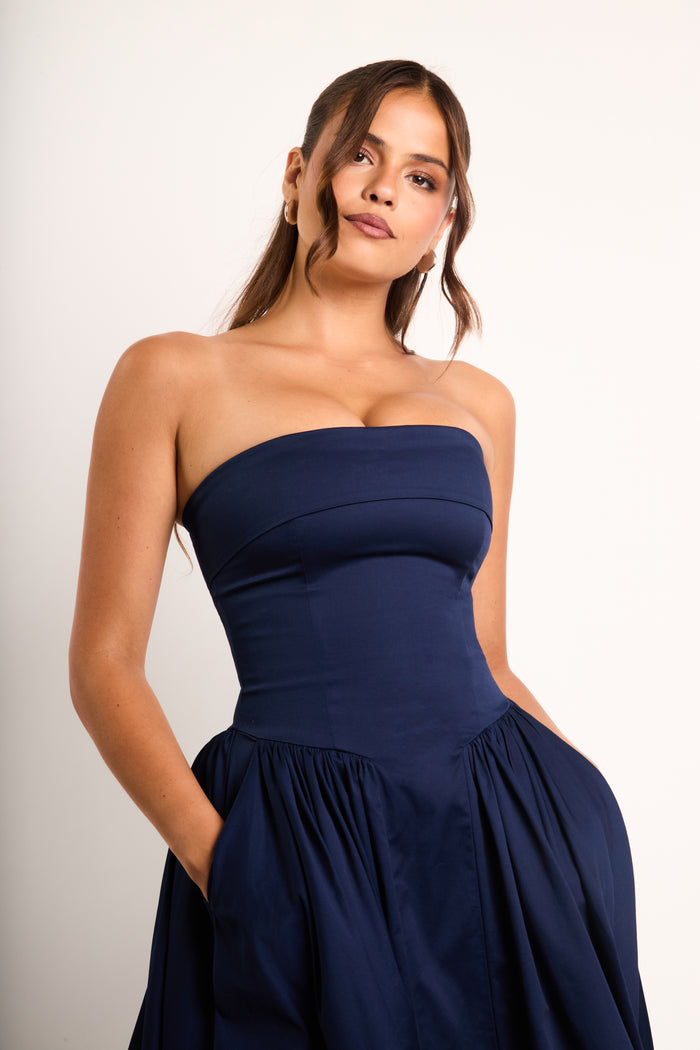 Jaded Rose Edith Bandeau Corset Maxi Dress In Navy Blue