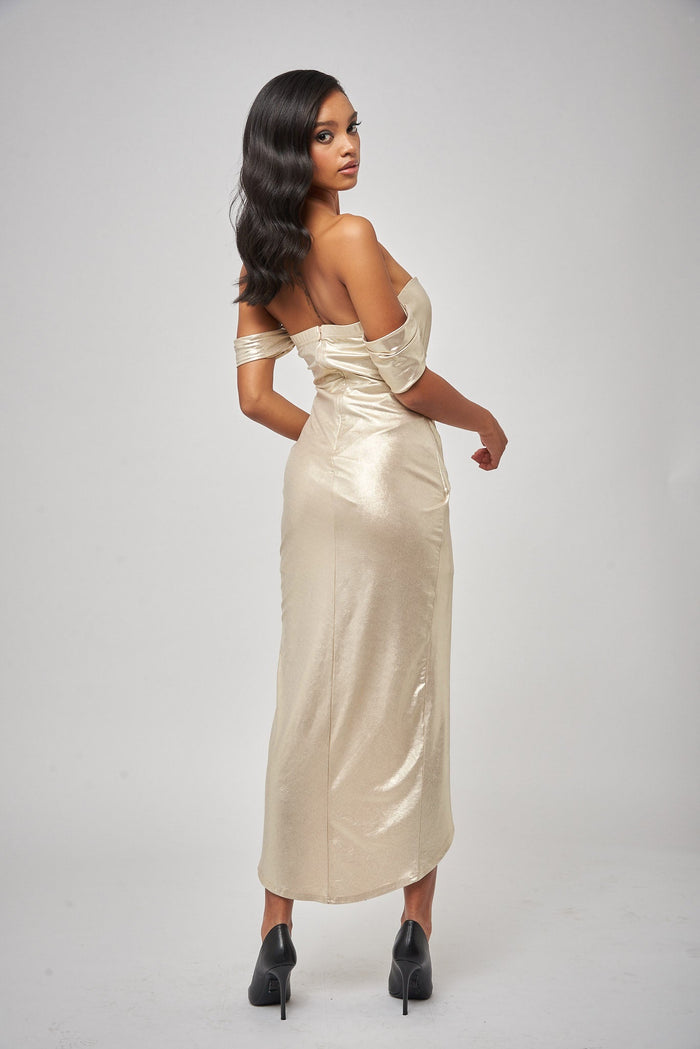 jaded rose Gennissa Metallic Wrap Maxi Dress in Champagne
