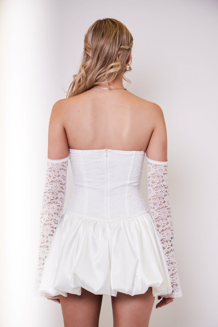 Jaded Rose Gretchen White Lace Bubble Hem Corset Mini Dress