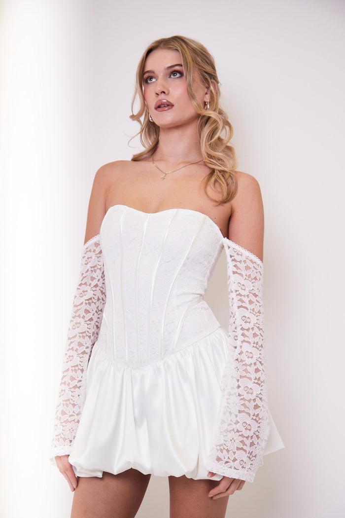 Jaded Rose Gretchen White Lace Bubble Hem Corset Mini Dress