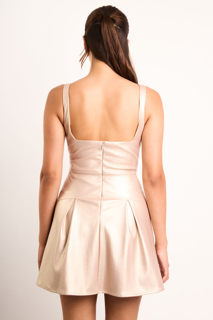 Jaded Rose Harriet Metallic Blush Sweetheart Faux Leather Mini Dress