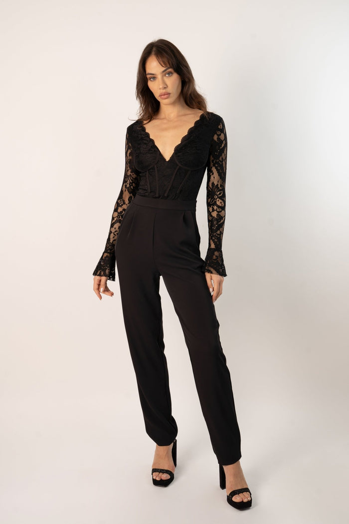 Jaded Rose Baela Lace Bodysuit In Black