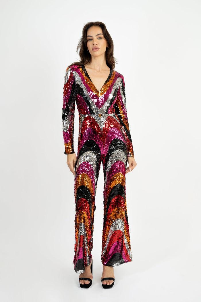 jaded rose Bethany Multi Colour Sequin Jumpsuit