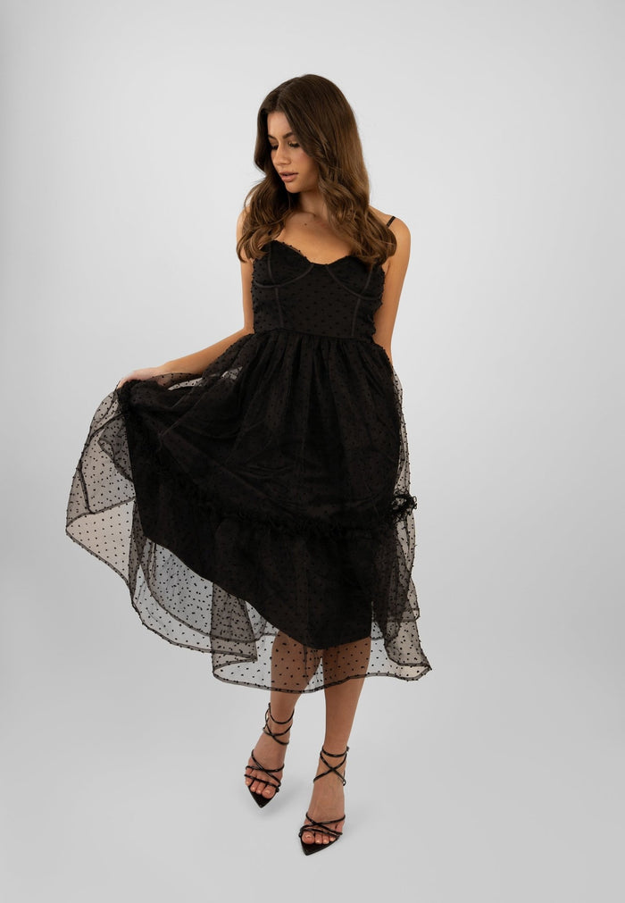 Jaded Rose Carla Black Mesh Midaxi Dress Flowy & Fun
