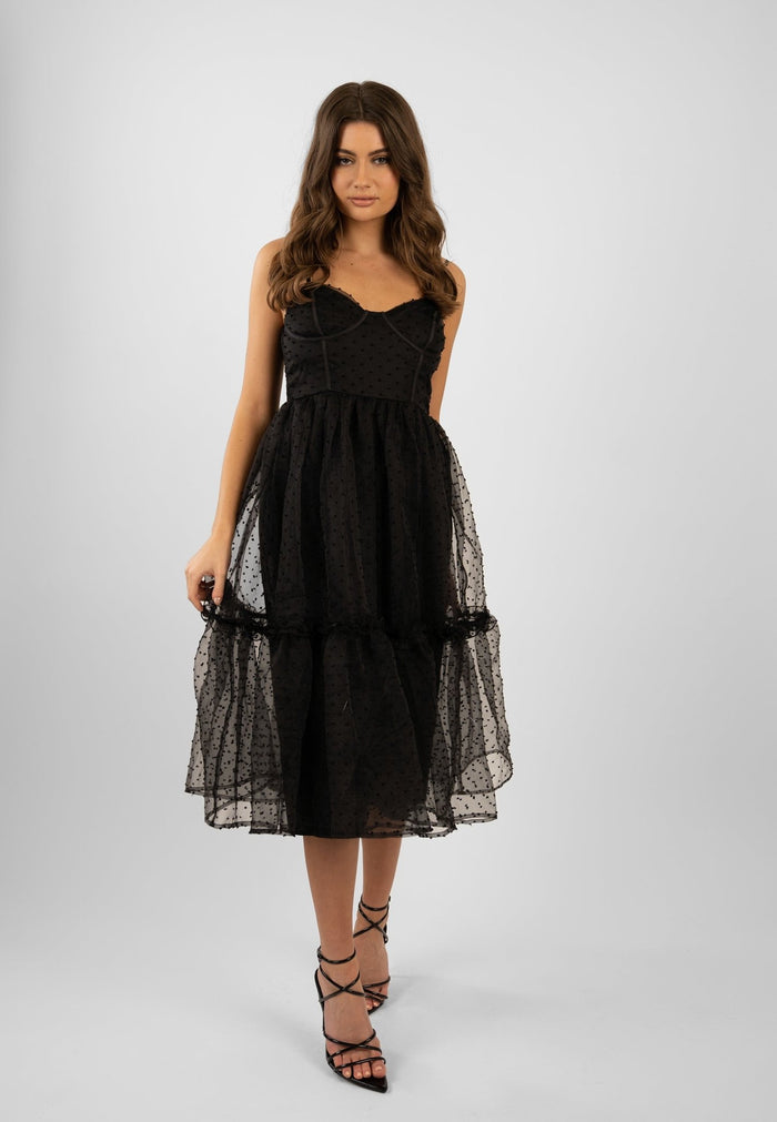 Jaded Rose Carla Black Mesh Midaxi Dress Flowy & Fun