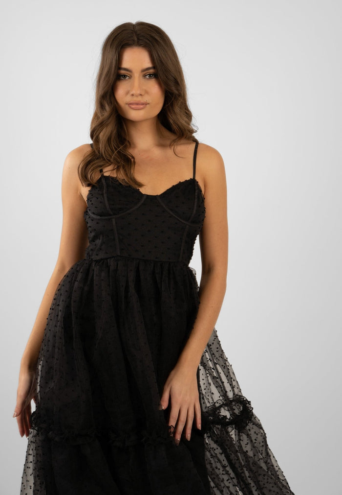 Jaded Rose Carla Black Mesh Midaxi Dress Flowy & Fun