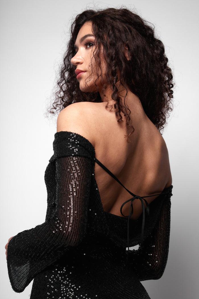 Jaded Rose Conna Black Bardot Sequin Maxi Dress