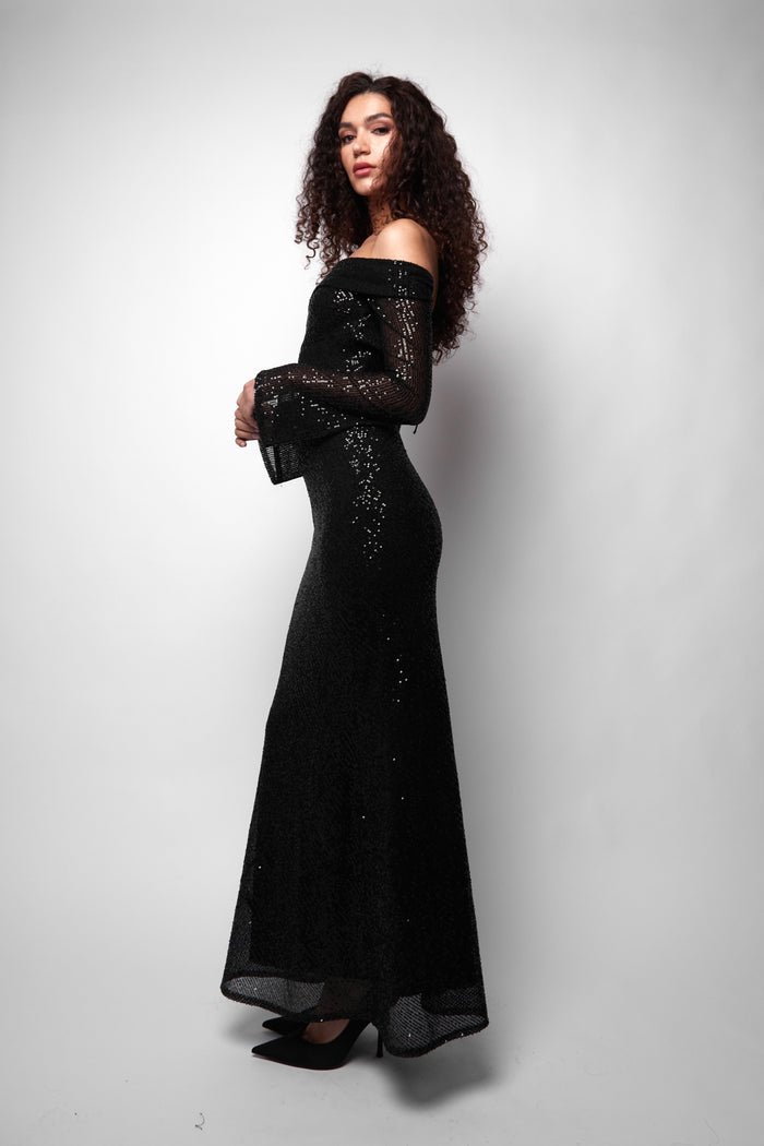 Jaded Rose Conna Black Bardot Sequin Maxi Dress