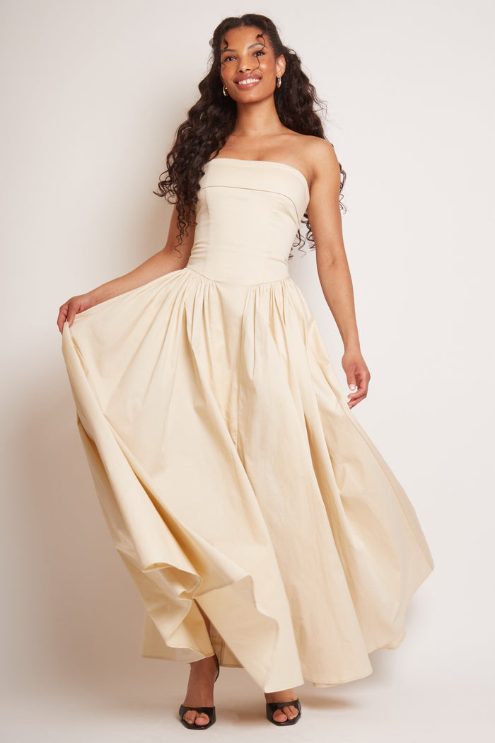 Jaded Rose Edith Bandeau Corset Maxi Dress In Fawn