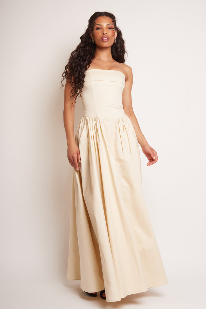 Jaded Rose Edith Bandeau Corset Maxi Dress In Fawn