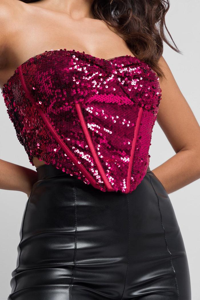 Jaded Rose Jeen Sequin Corset Top In Red
