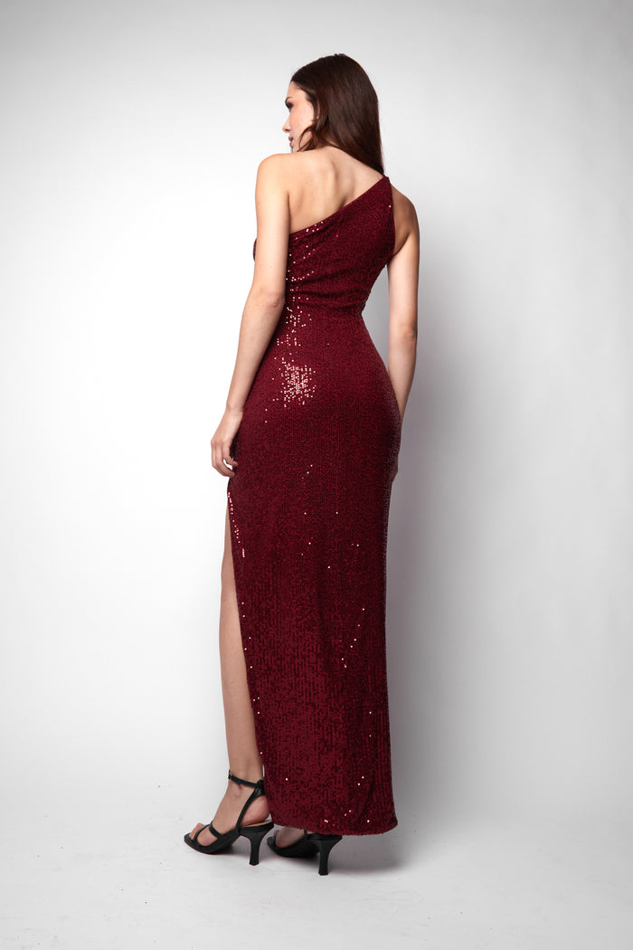 Jaded Rose Jeya Deep Red Sequin One Shoulder Dress