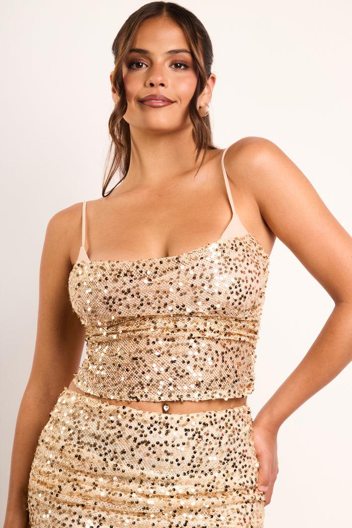 Jaded Rose Jillini Gold Net Sequin Cami Top