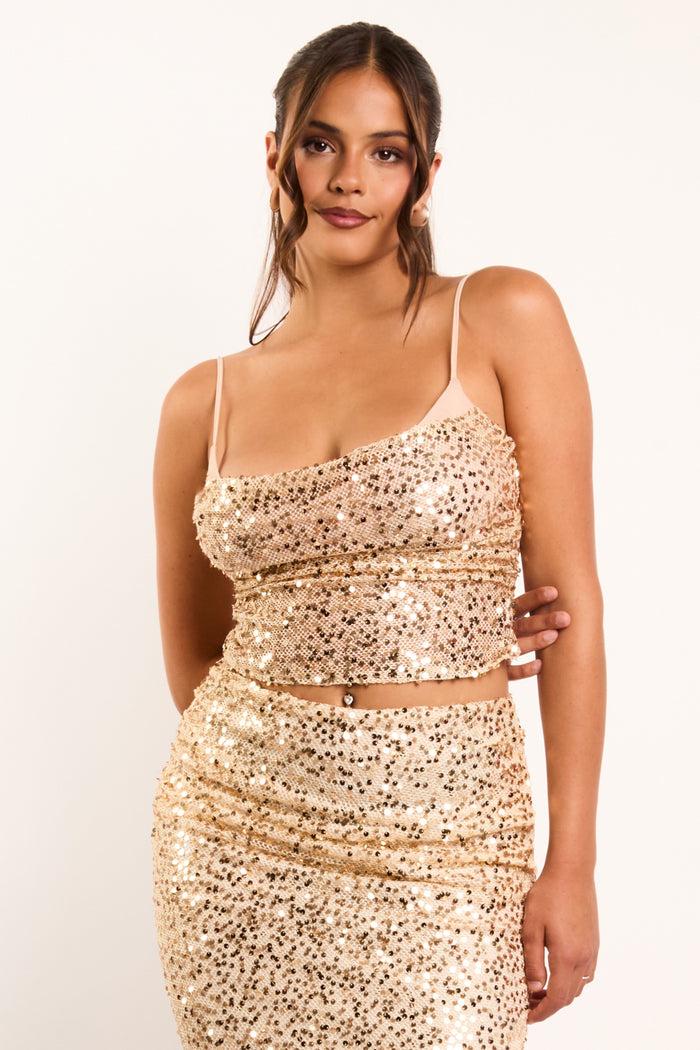Jaded Rose Jillini Gold Net Sequin Cami Top