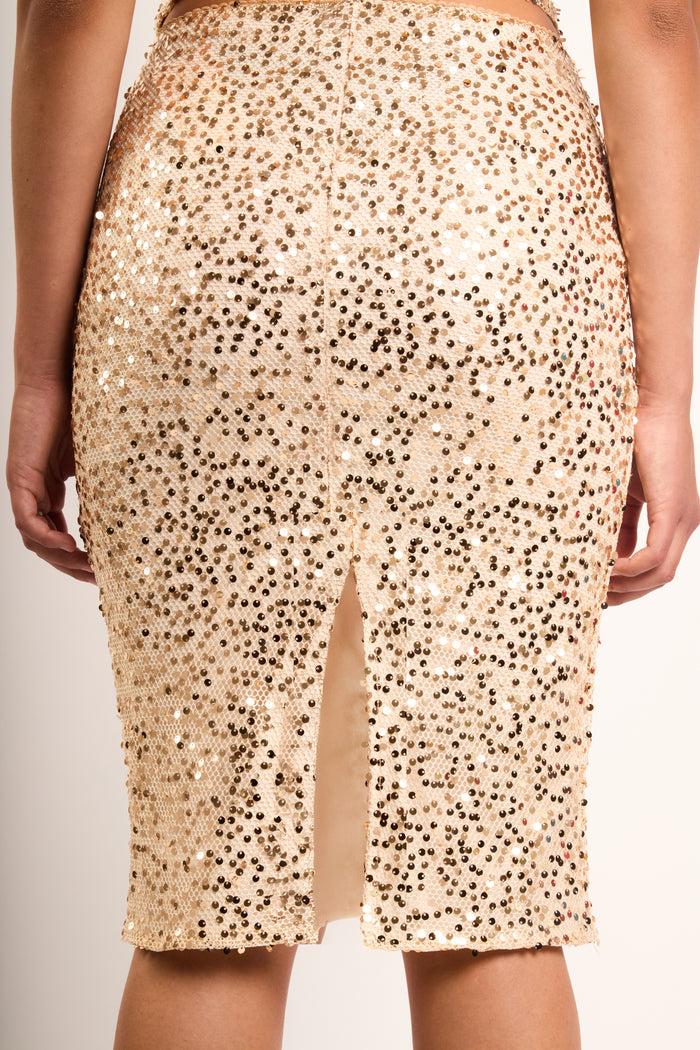 Jaded Rose Jillini Gold Net Sequin Midi Skirt