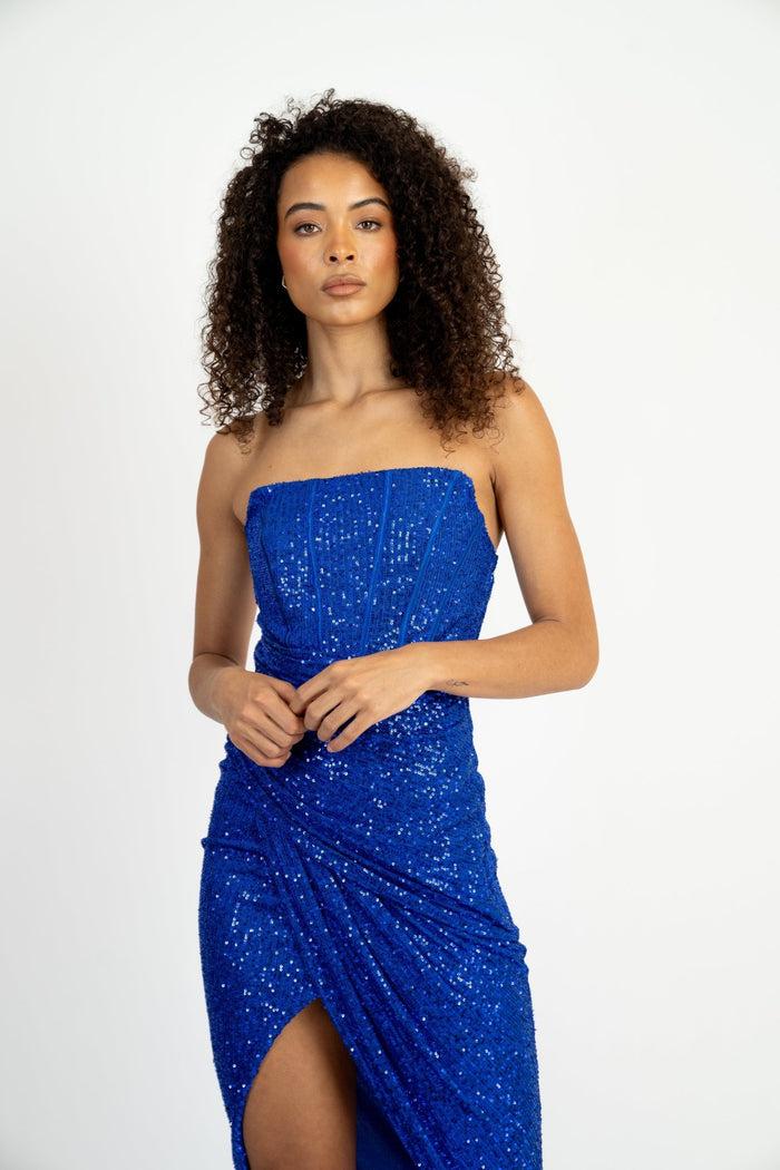 Jaded Rose Kama Maxi Bodycon Sequin Dress In Blue