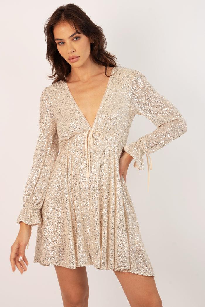 Jaded Rose Kima Baby Doll Mini Dress In Silver