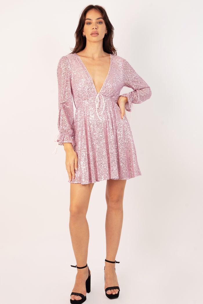 Jaded Rose Kima Pink Sequin Baby Doll Mini Dress