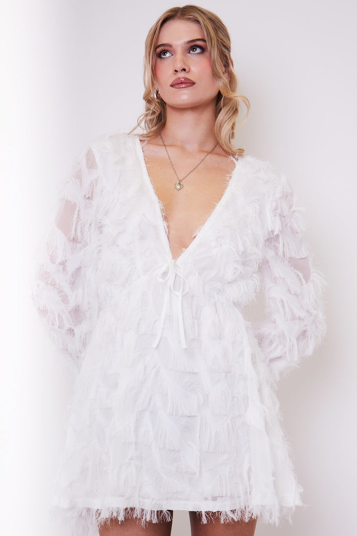 Jaded Rose Kima White Feather Babydoll Mini Dress