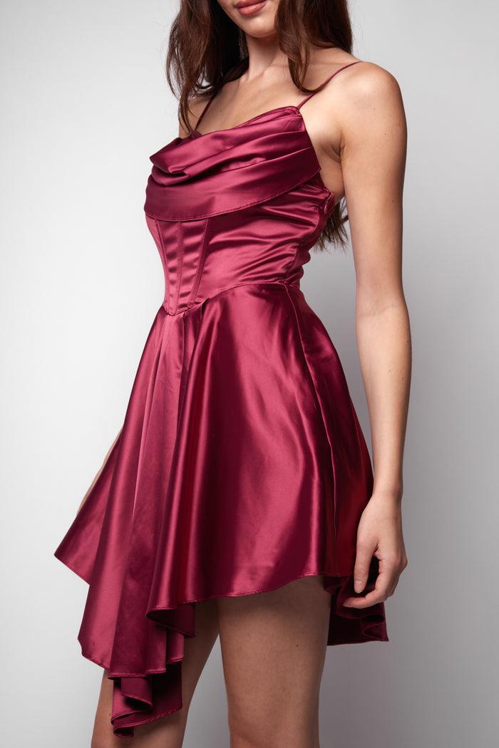 Jaded Rose Kitty Burgundy Corset Mini Cowl Dress