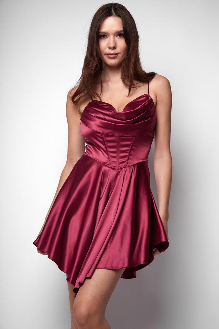 jaded rose Kitty Burgundy Corset Mini Cowl Dress