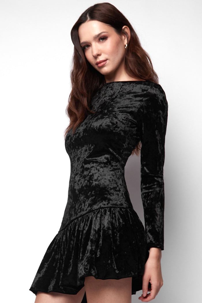 jaded rose Kyra Black Velvet Bubble Hem Mini Dress