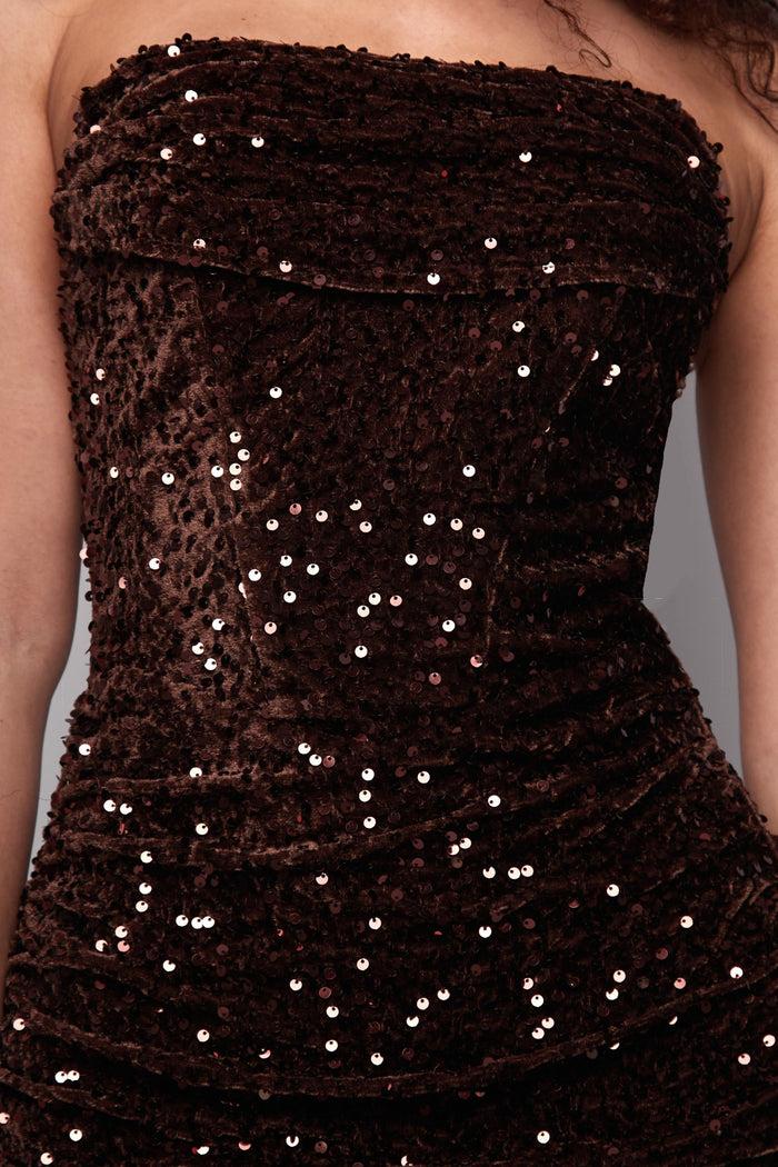 jaded rose Laya Velvet Chocolate Sequin Maxi Dress