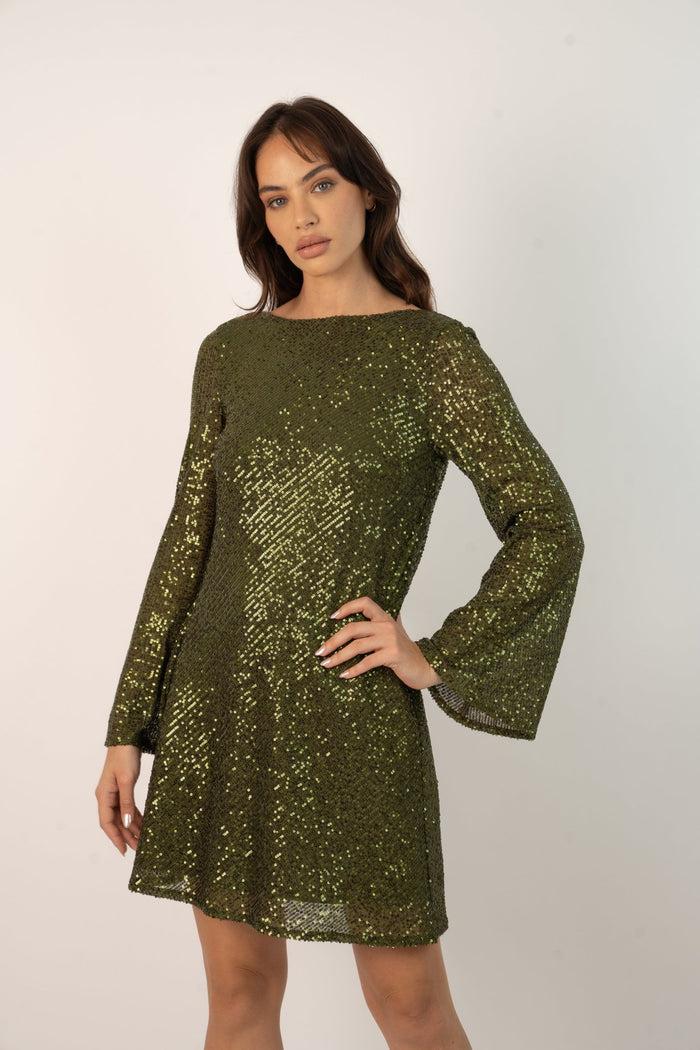 Jaded Rose Paris Sequin Mini Dress In Olive Green