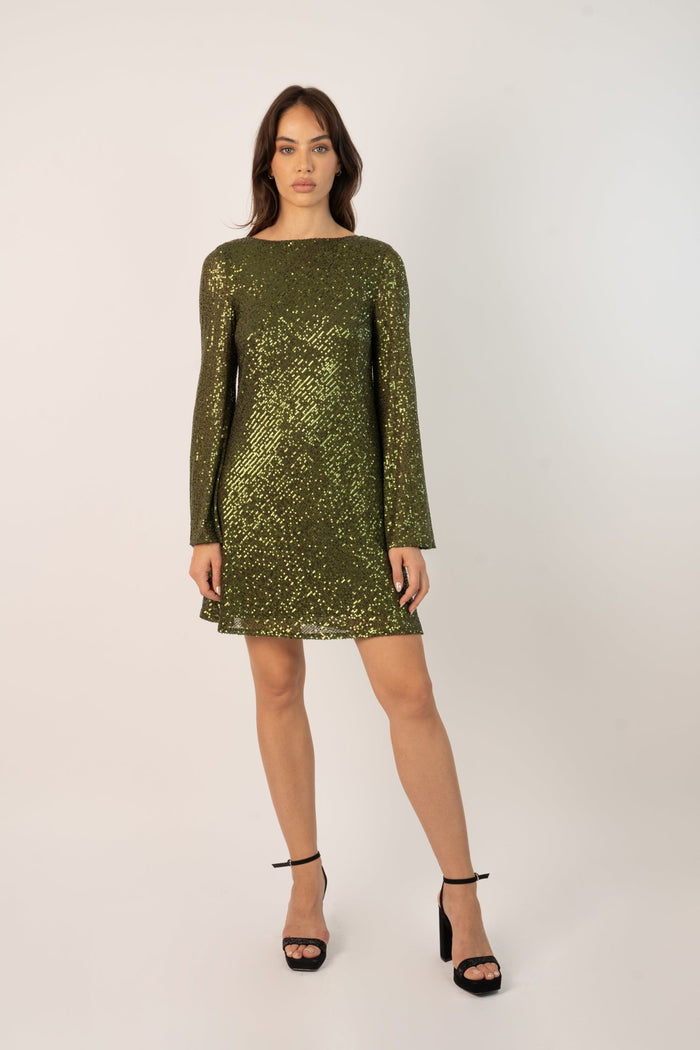 jaded rose Paris Sequin Mini Dress in Olive green