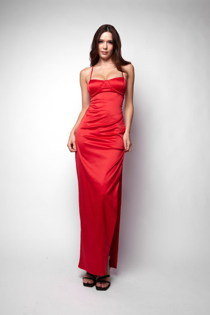 jaded rose Rita O Red Lace Up Corset Maxi Dress