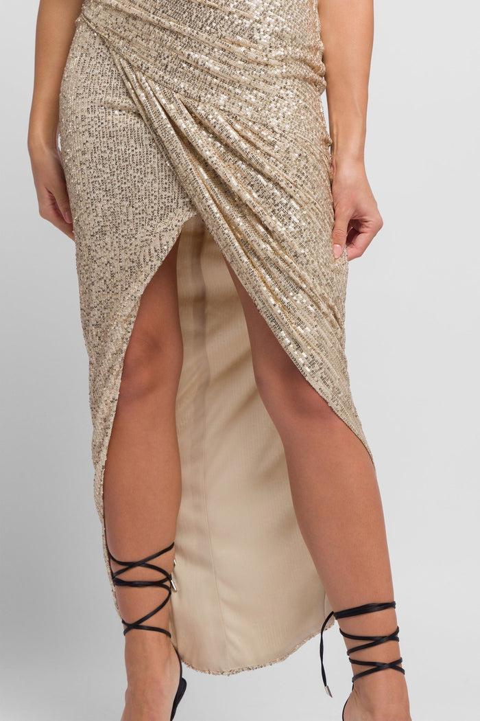 Jaded Rose Sabbia Sequin Maxi Wrap Dress In Gold