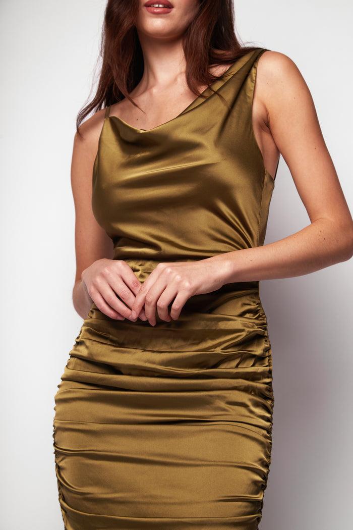 Jaded Rose Sessy Ruched Olive Cowl Maxi Dress