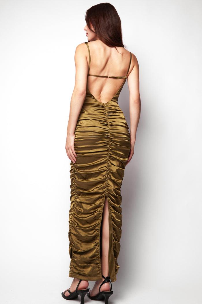 Jaded Rose Sessy Ruched Olive Cowl Maxi Dress