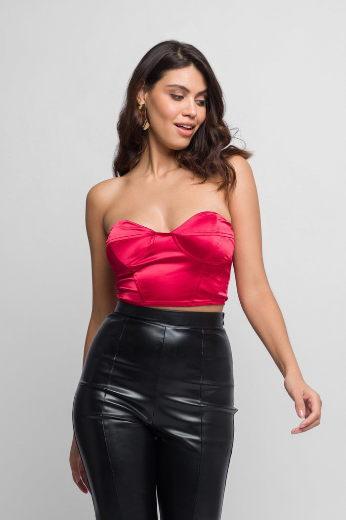 Jaded Rose Shona Red Satin Corset Bustier Crop Top